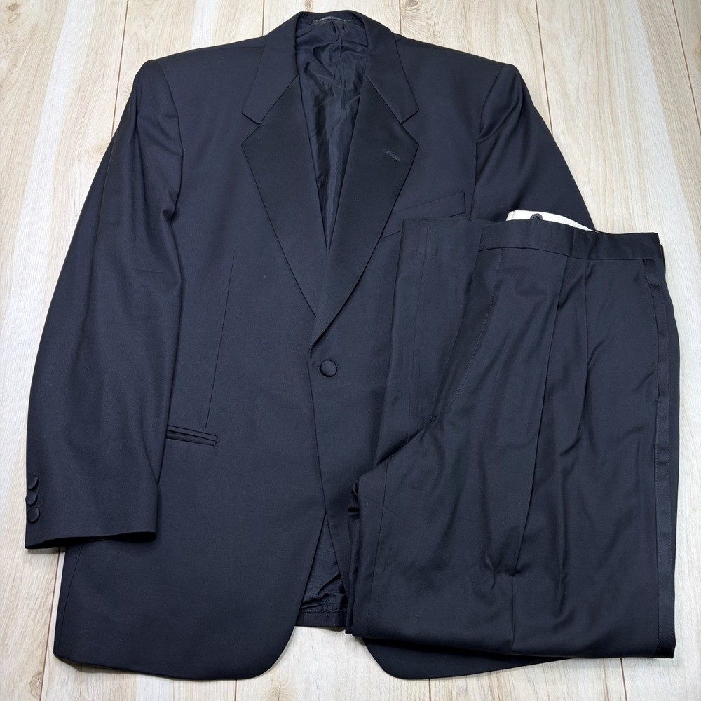 LUBIAM 1911 Super 100s Wool Finest Quality Tuxedo Suit Mens 44L 38x29 Black